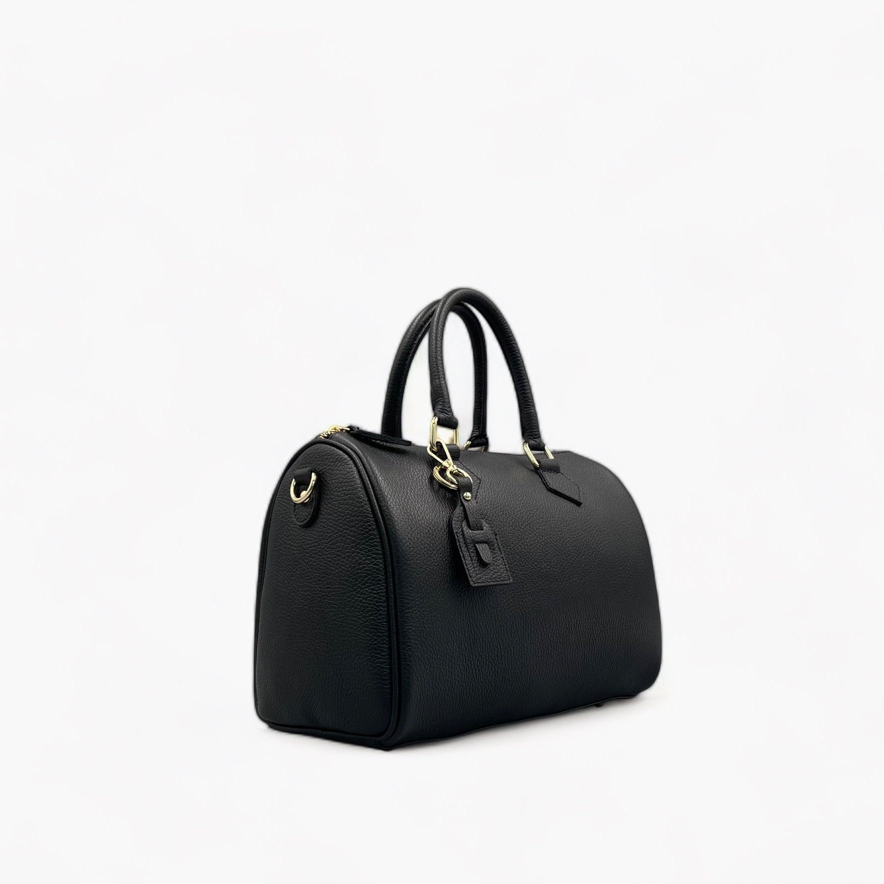 Noirblanc No. 260 Large Black Bowling Bag - Italian Leather & Gold Accents