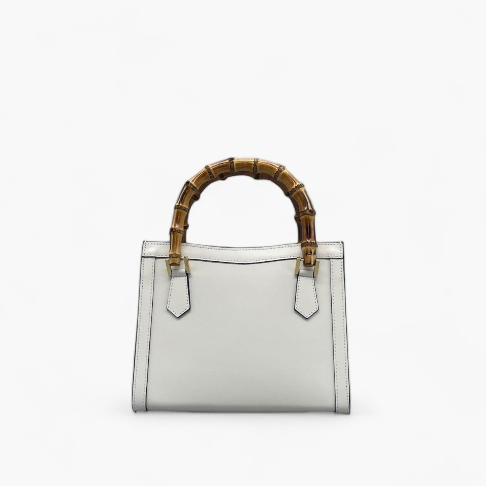 No. 222 Tote Bag in White with Bamboo Handles - Italian Leather | Noirblanc