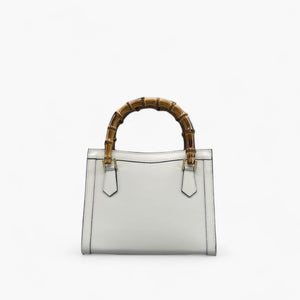 No. 222 Tote Bag in White with Bamboo Handles - Italian Leather | Noirblanc