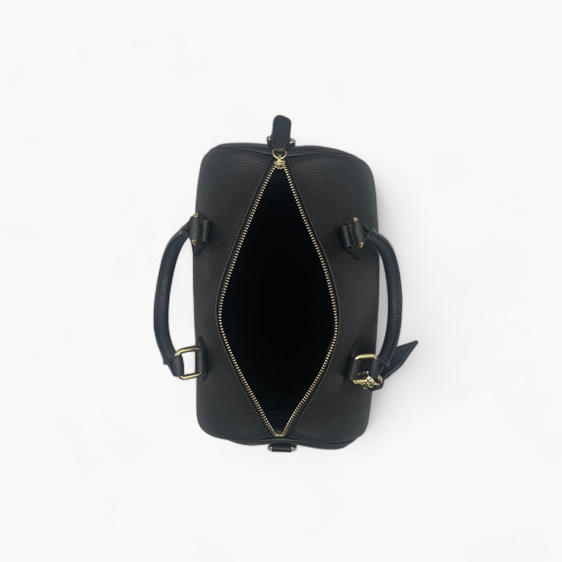 Noirblanc No. 260 Large Black Bowling Bag - Italian Leather & Gold Accents