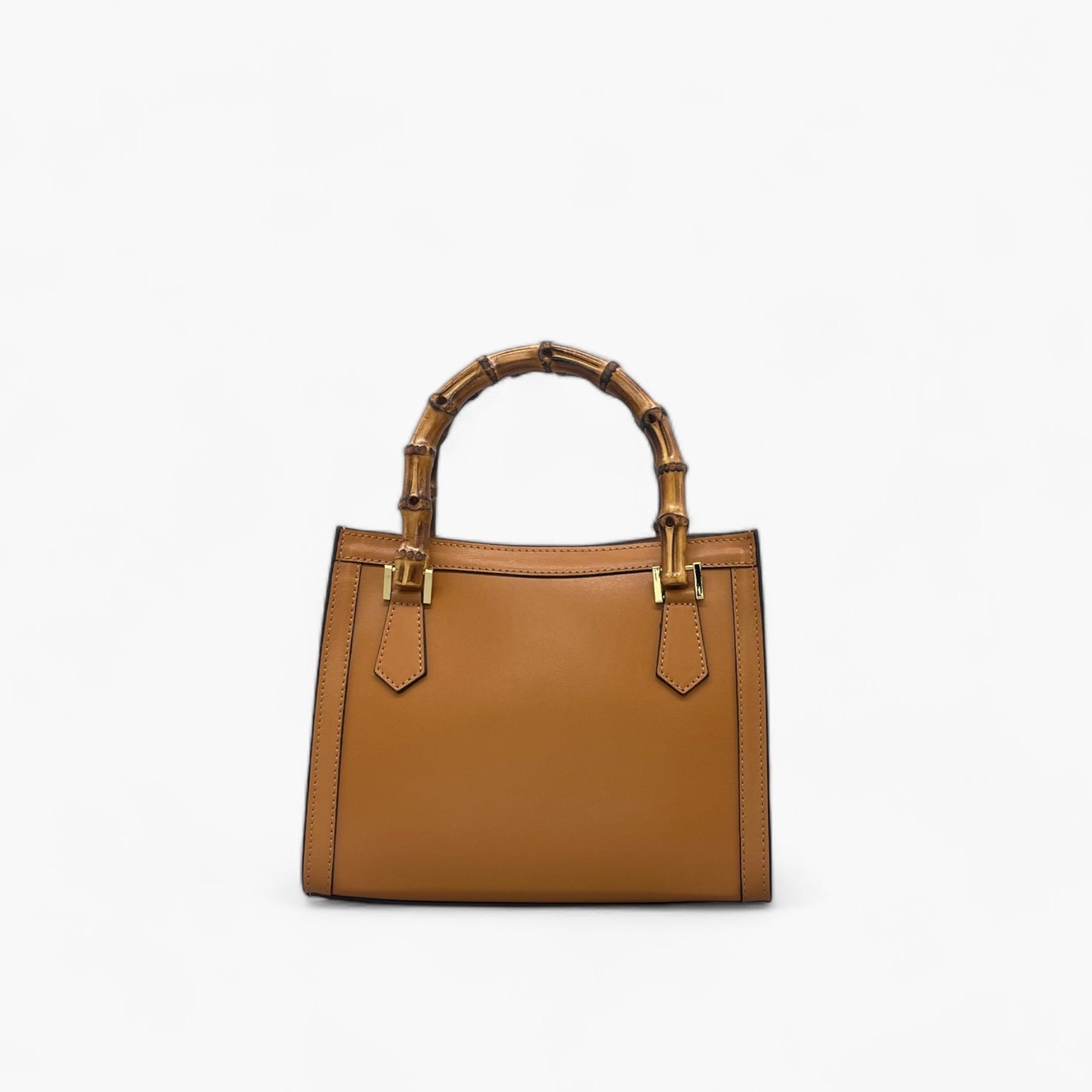 No. 222 Tote Bag in Camel with Bamboo Handles - Handcrafted Italian Leather
