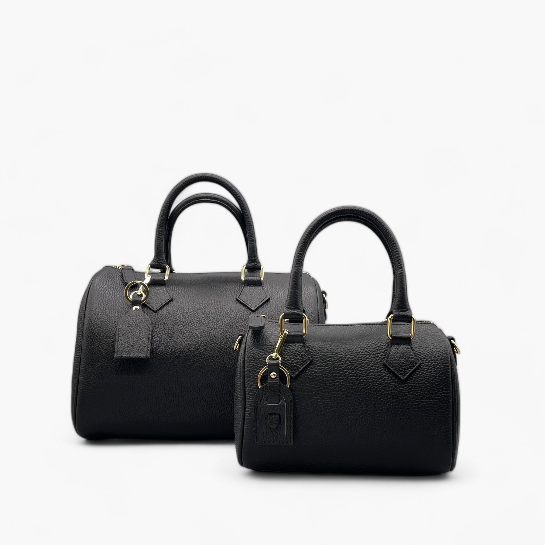 Noirblanc No. 260 Large & Mini Black Bowling Bag - Italian Leather & Gold Accents