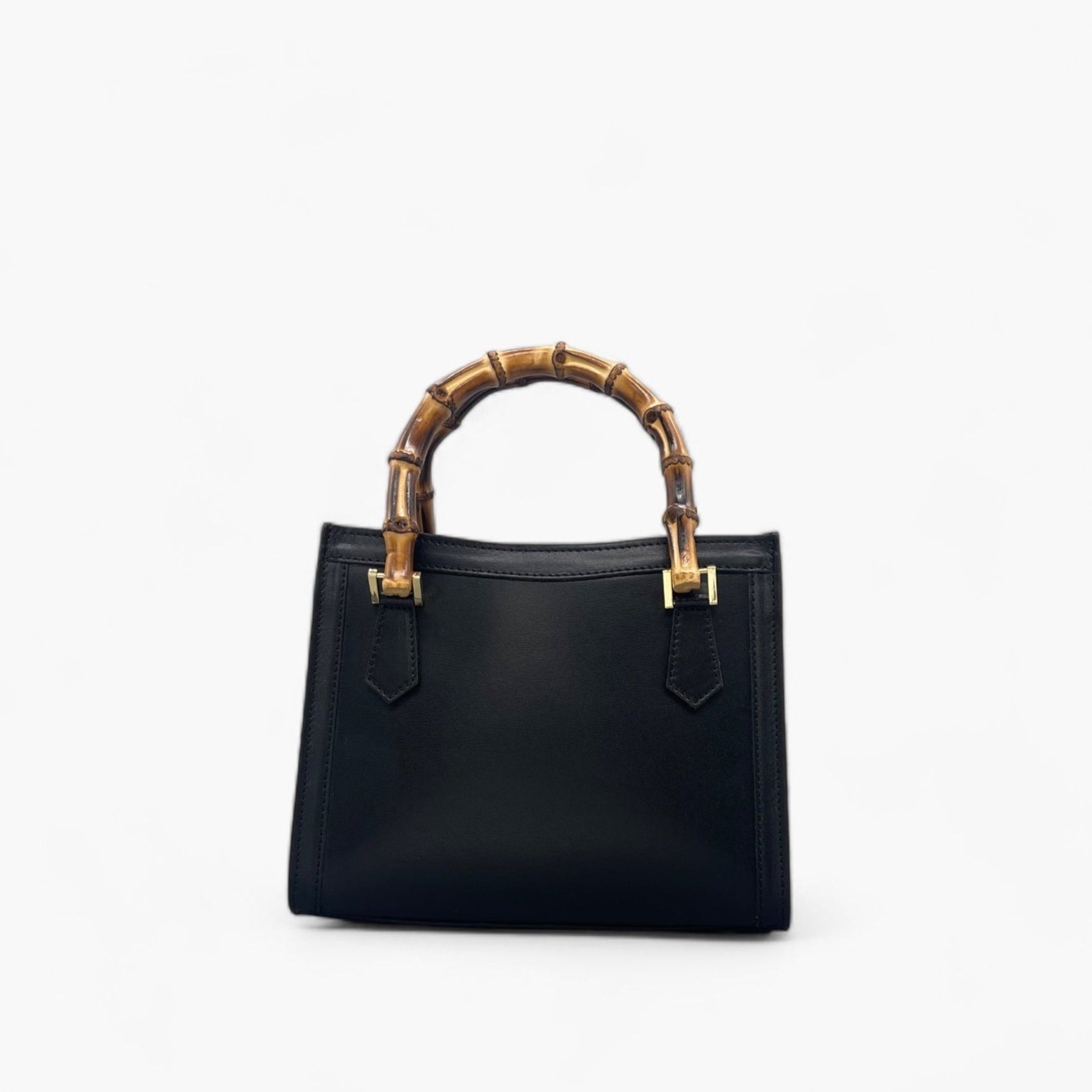 No. 222 Tote Bag in Black with Bamboo Handles - Italian Leather | Noirblanc