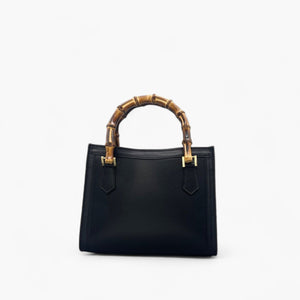 No. 222 Tote Bag in Black with Bamboo Handles - Italian Leather | Noirblanc